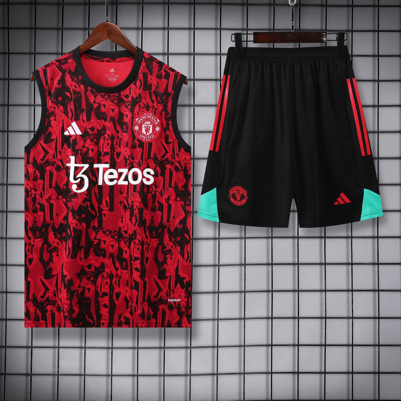 Kit Treino Manchester United 23/24 Adidas - Preto com Vermelho